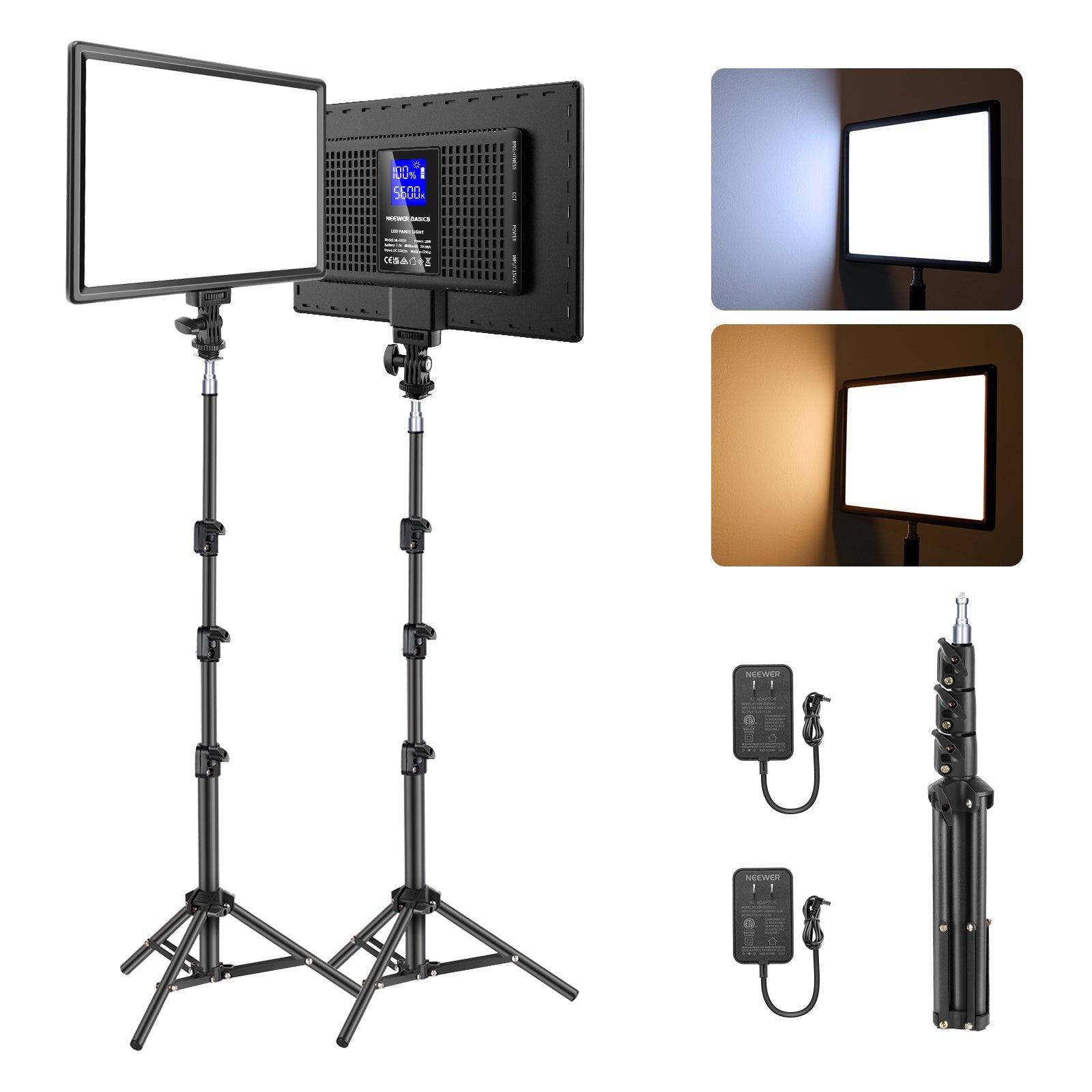 NEEWER NL-192B 2 Pack Bi Color LED Video Panel Light Kit