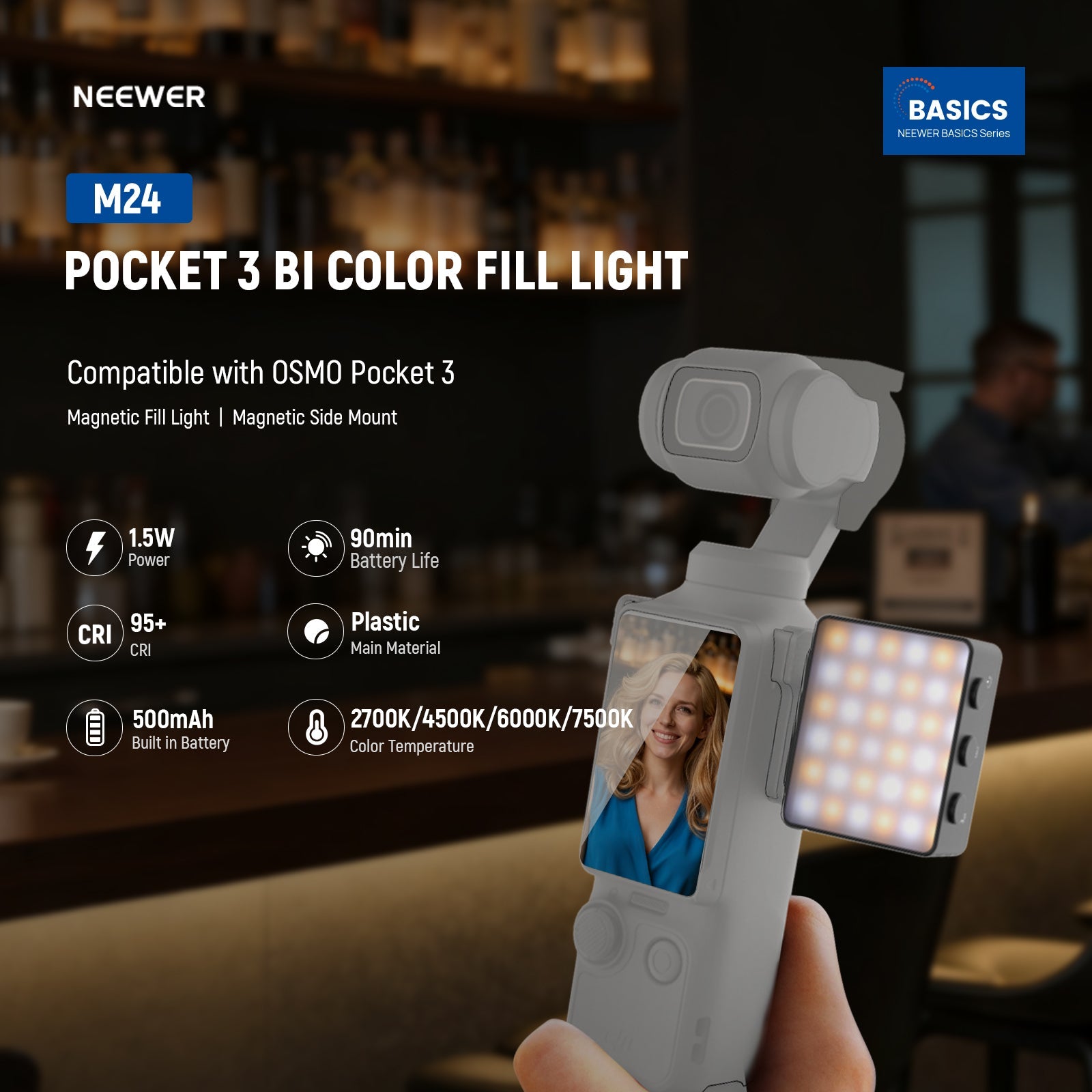 NEEWER M24 Bi Color Fill Light is compatible with the DJI Osmo Pocket 3