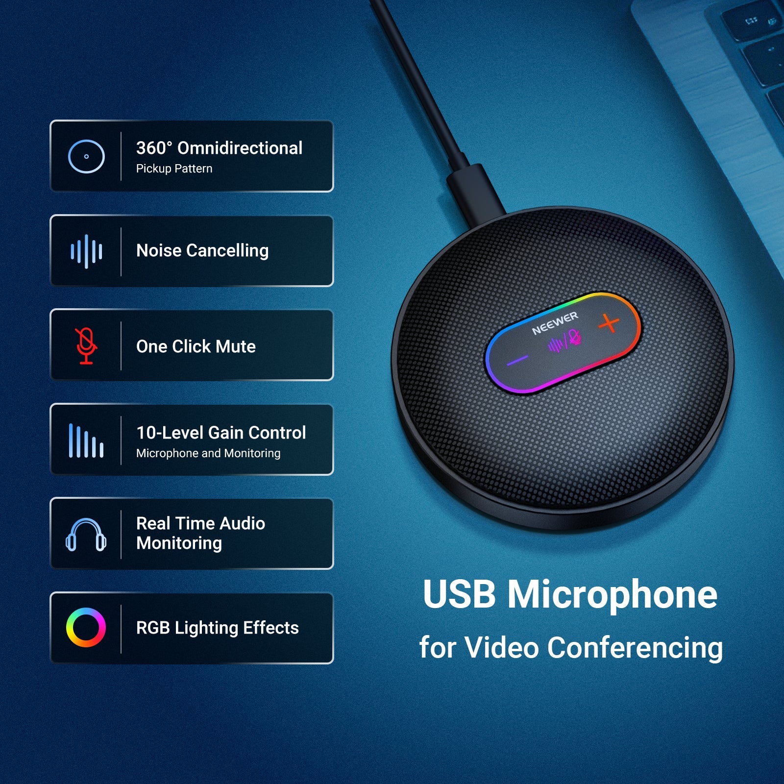 NEEWER UM04 USB Microphone with 4 in 1 USB cable is ideal for video conferencing.