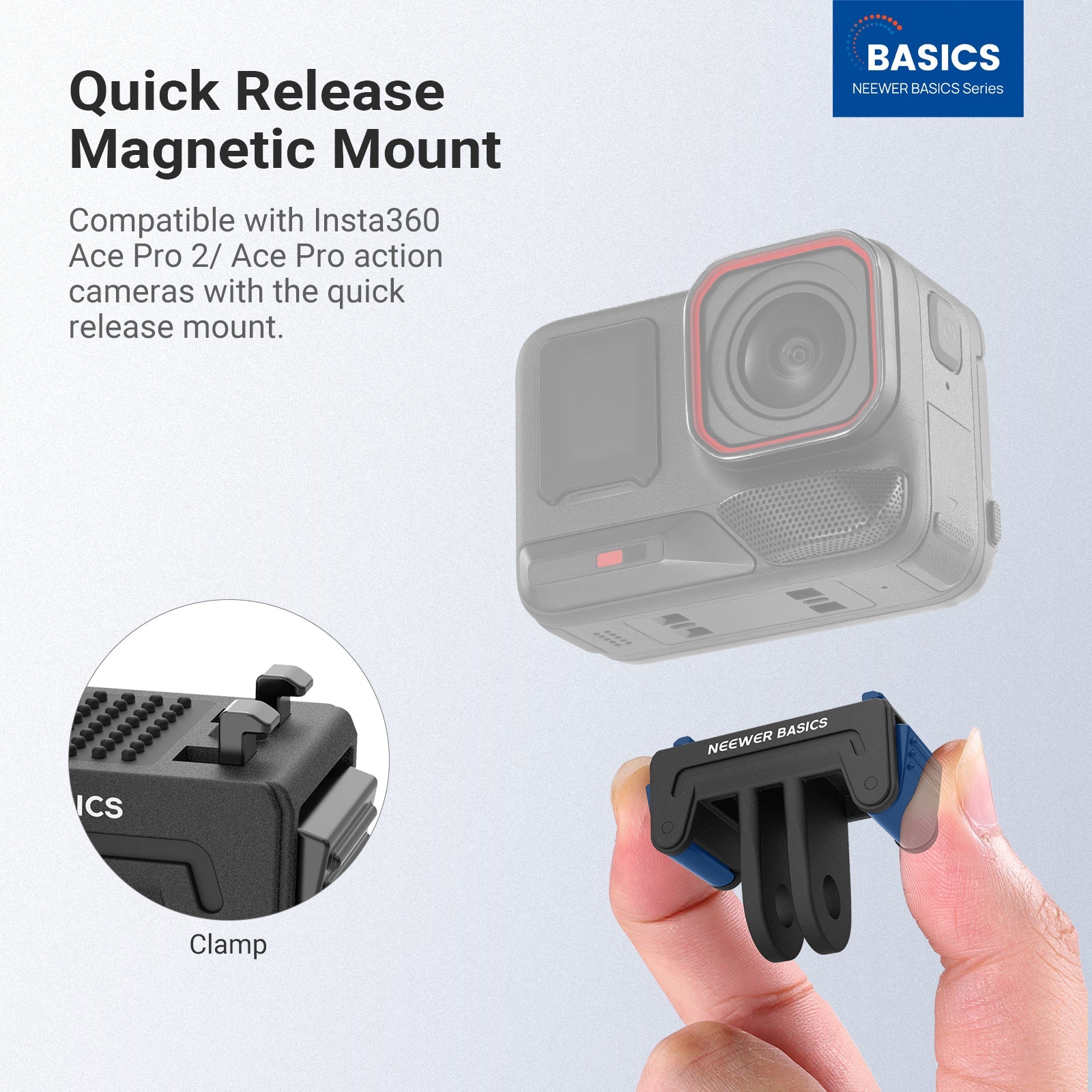 NEEWER DP05 Magnetic Mount is exclusively compatible with Insta 360 Ace Pro 2/ Ace Pro/ X5 action cameras.
