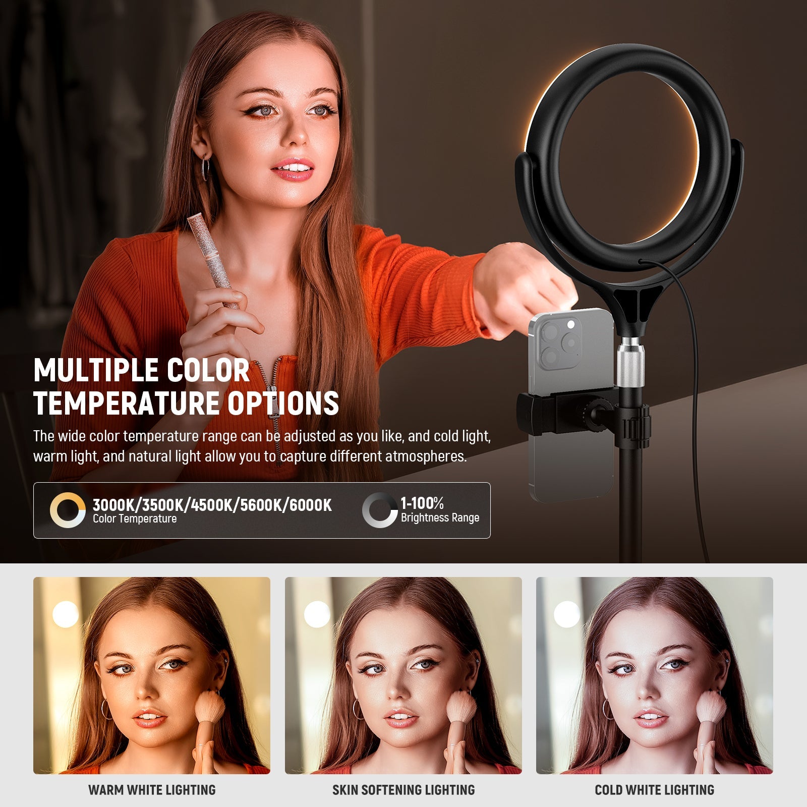NEEWER RL7B 7" Desk Ring Light provides a wide color temperature range.