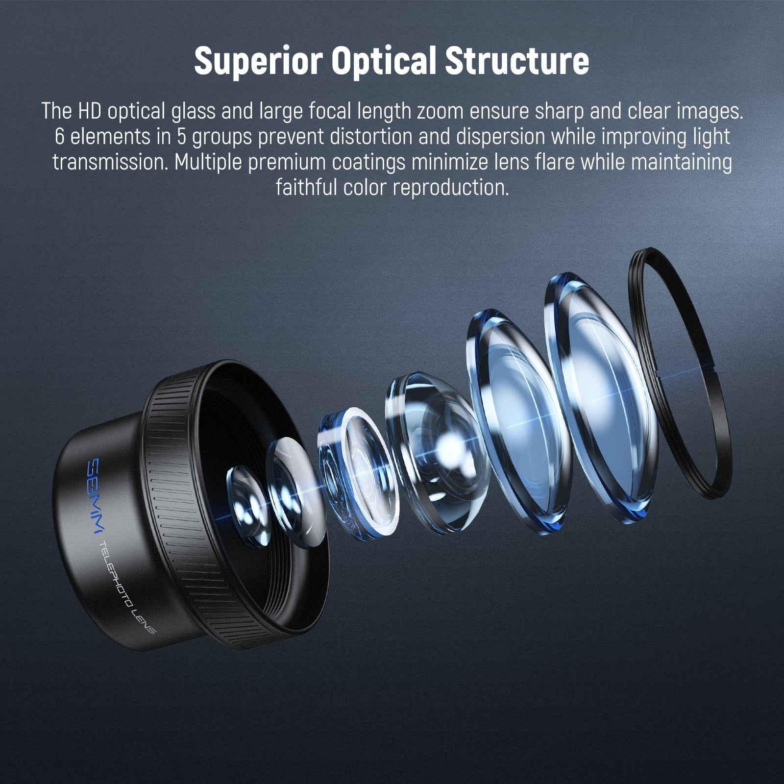 NEEWER LS-71 Telephoto Phone Lens features a superior optical structure.