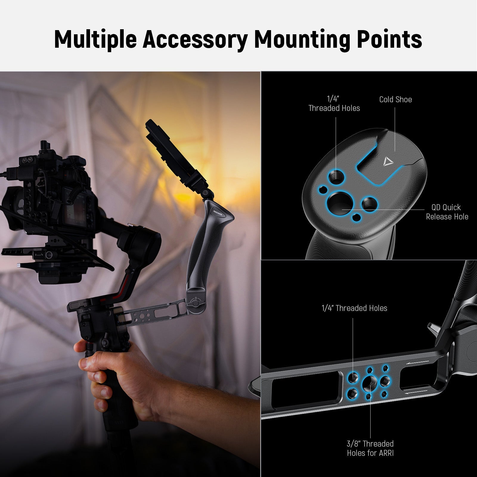 NEEWER CA143 Adjustable Sling Handle Grip provides multiple expansion options.