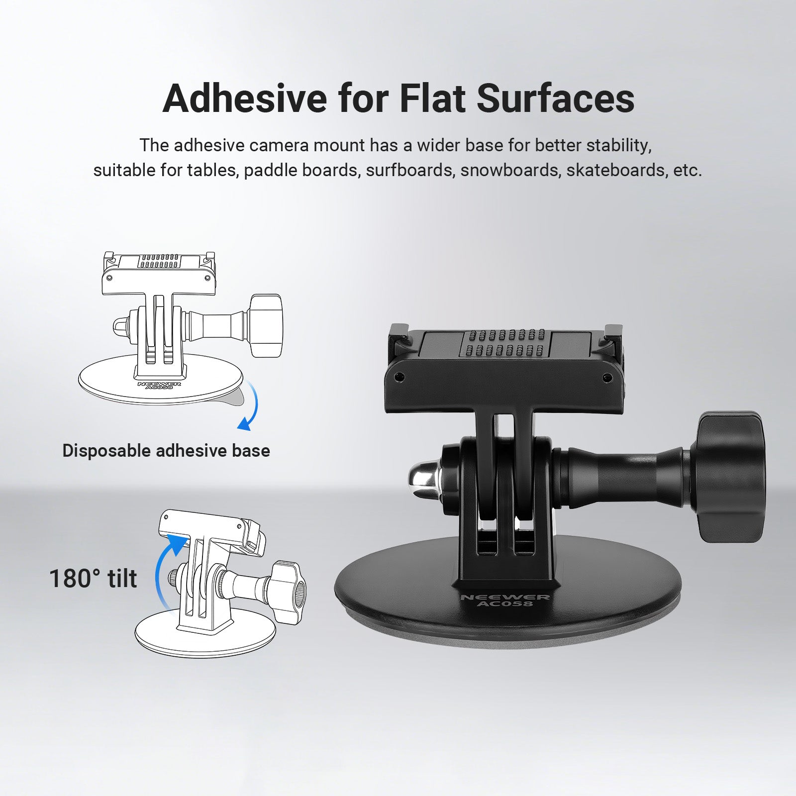 The adhesive camera mount features a larger base for enhanced stability.