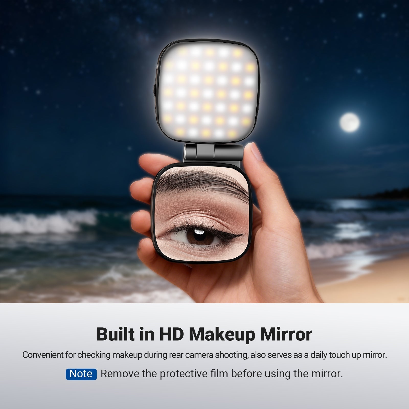 NEEWER NL45B Portable LED Selfie Light has a built-in HD makeup mirror.