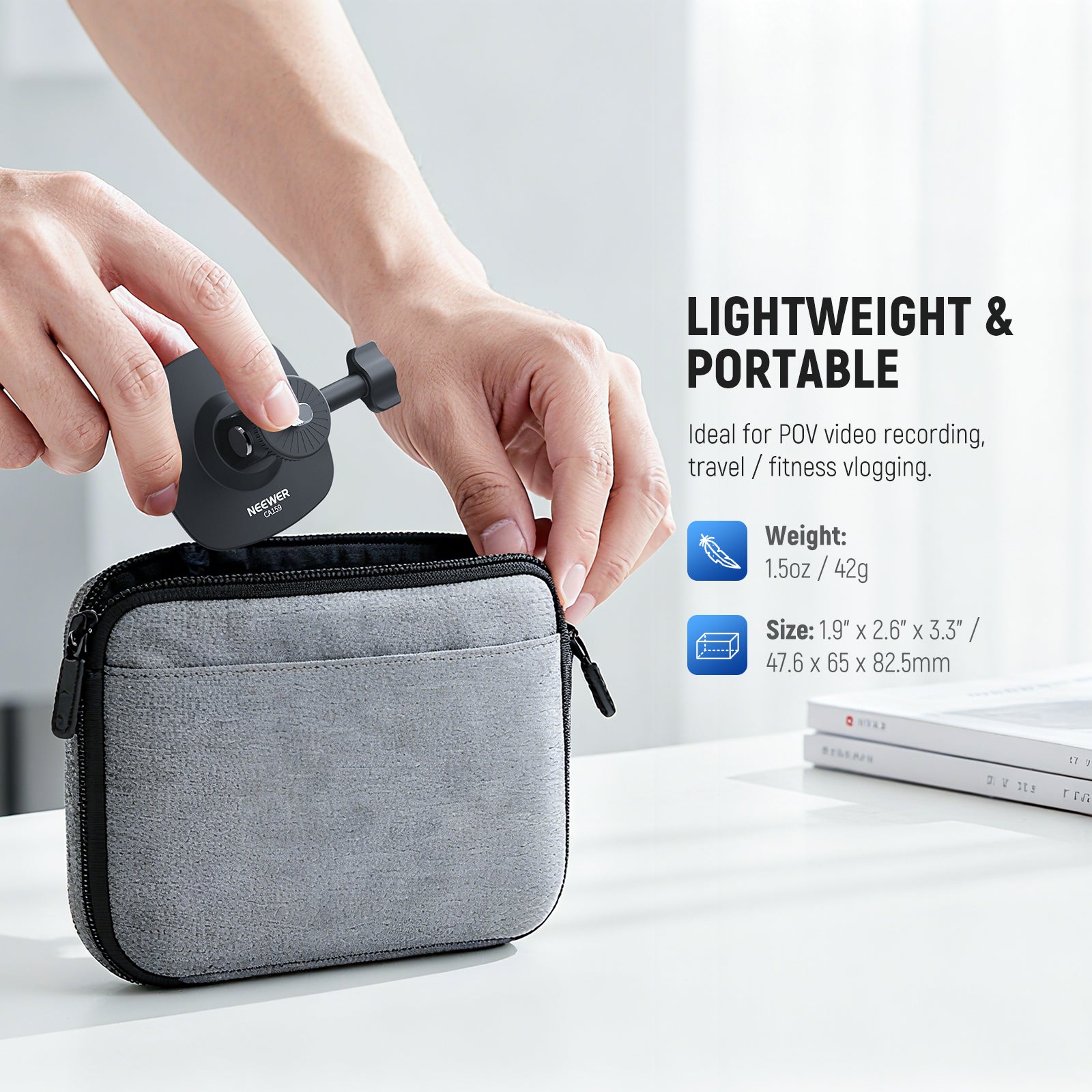 NEEWER CA159 Flexible Adhesive Mount is lightweight and portable.