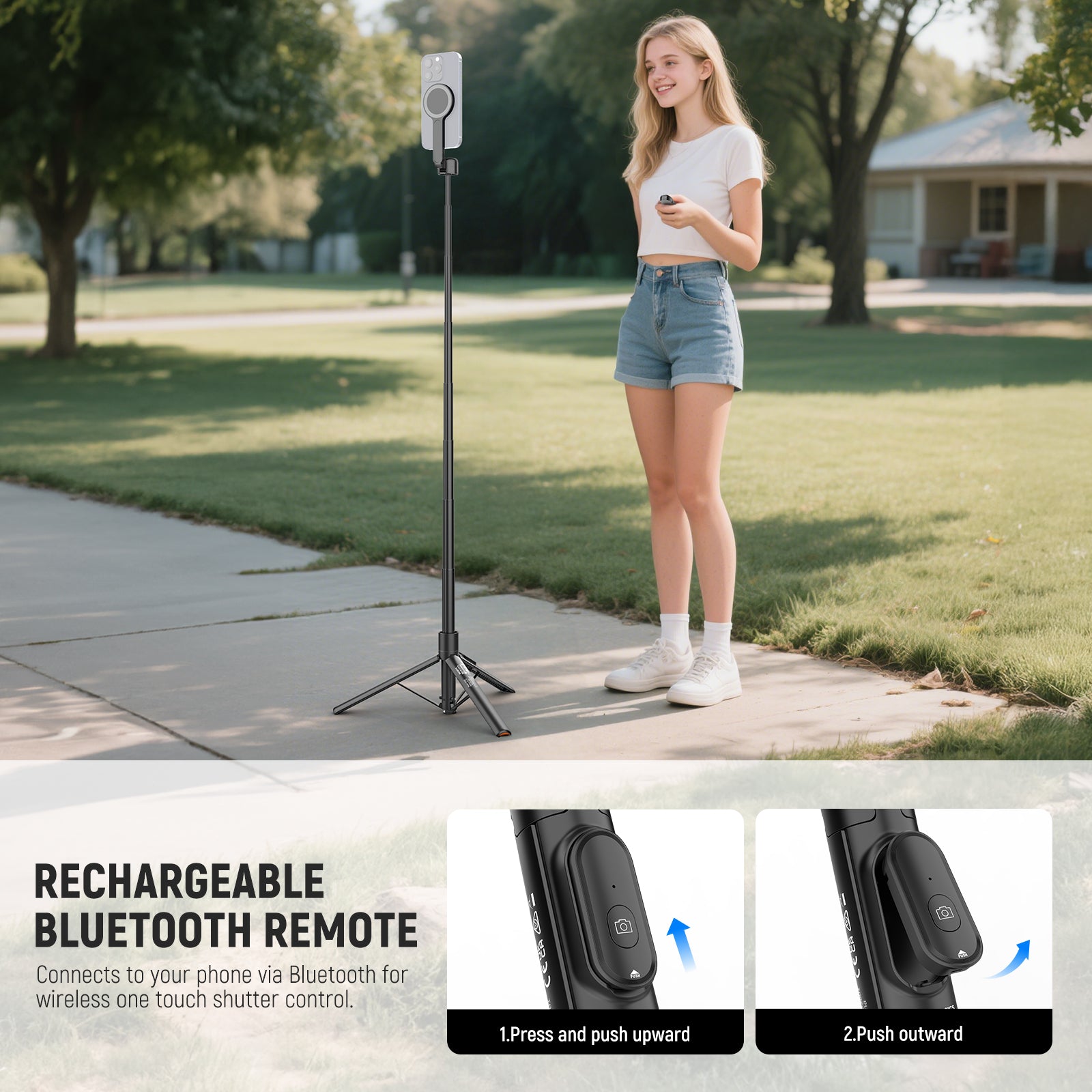 Includes a detachable remote control stored in the base