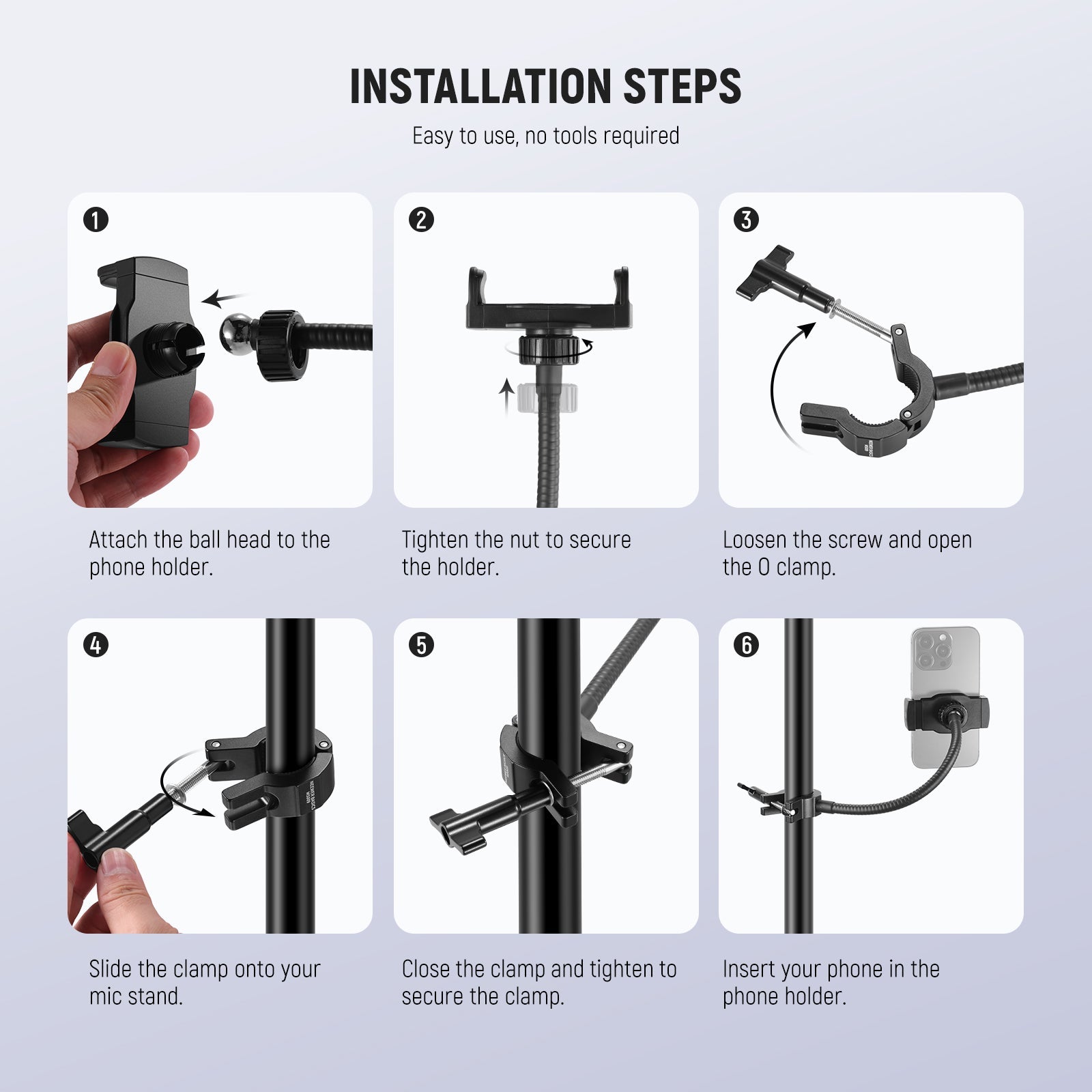 Installation steps of the Phone Stand Holder with Flexible Arm