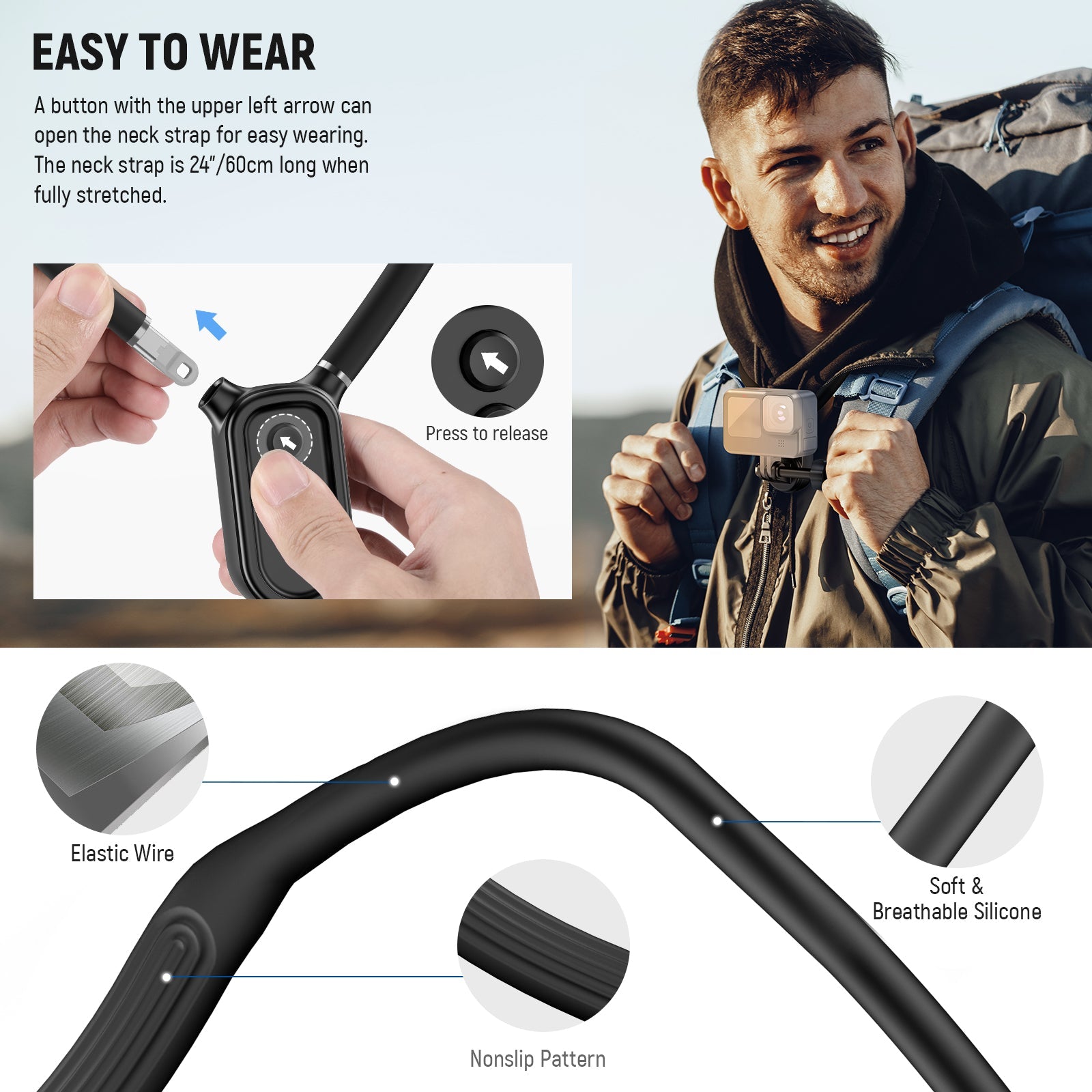 NEEWER GP39 Magnetic Action Camera Neck Mount is easy to wear.