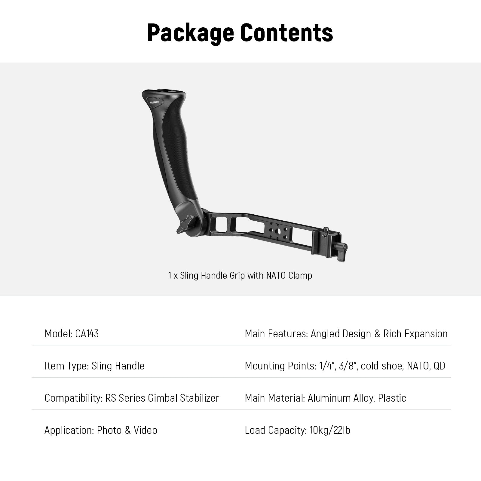 Package Contents of the NEEWER CA143 Adjustable Sling Handle Grip Kit