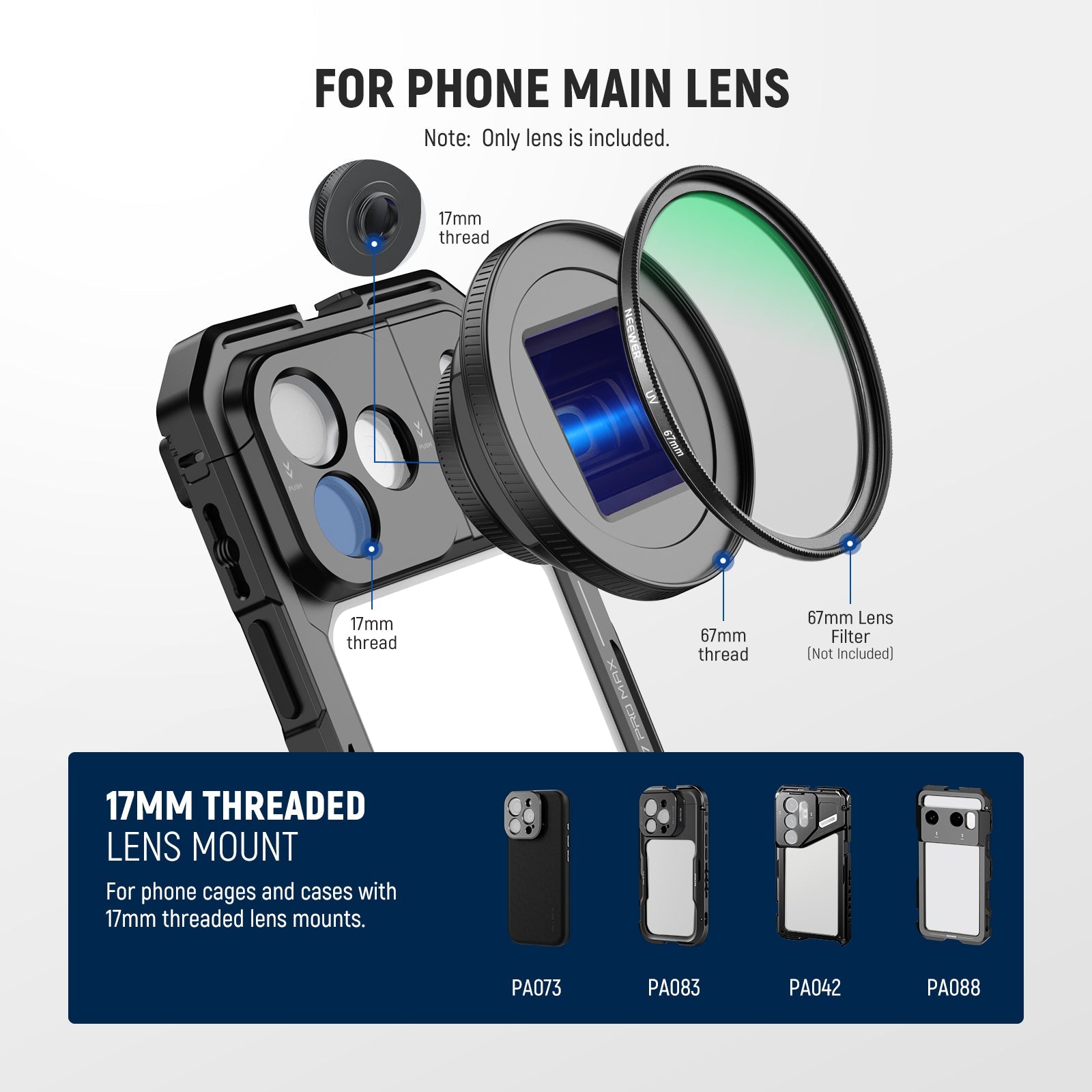 Attach the lens clip to the main camera