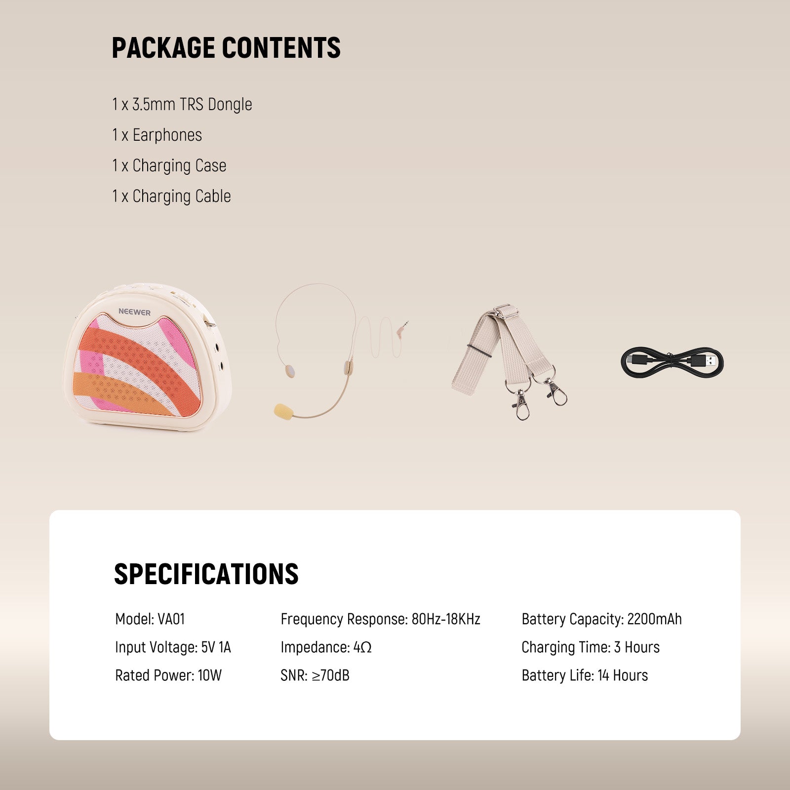 Package Contents of the NEEWER VA01 Voice Amplifier with Wired Headset Microphone Kit