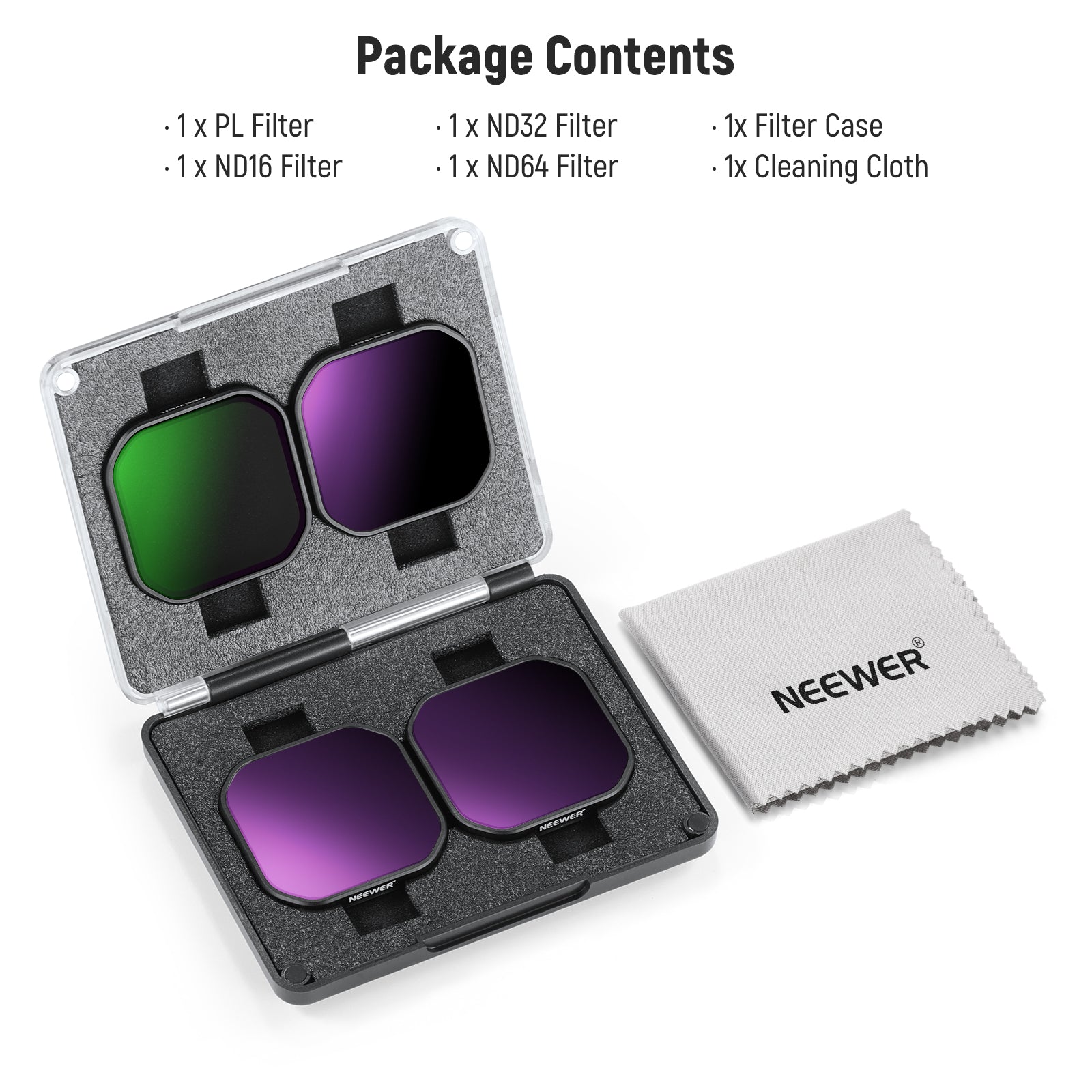 Package Contents of the NEEWER PL/ND Filter Set for Insta360 Ace Pro 2