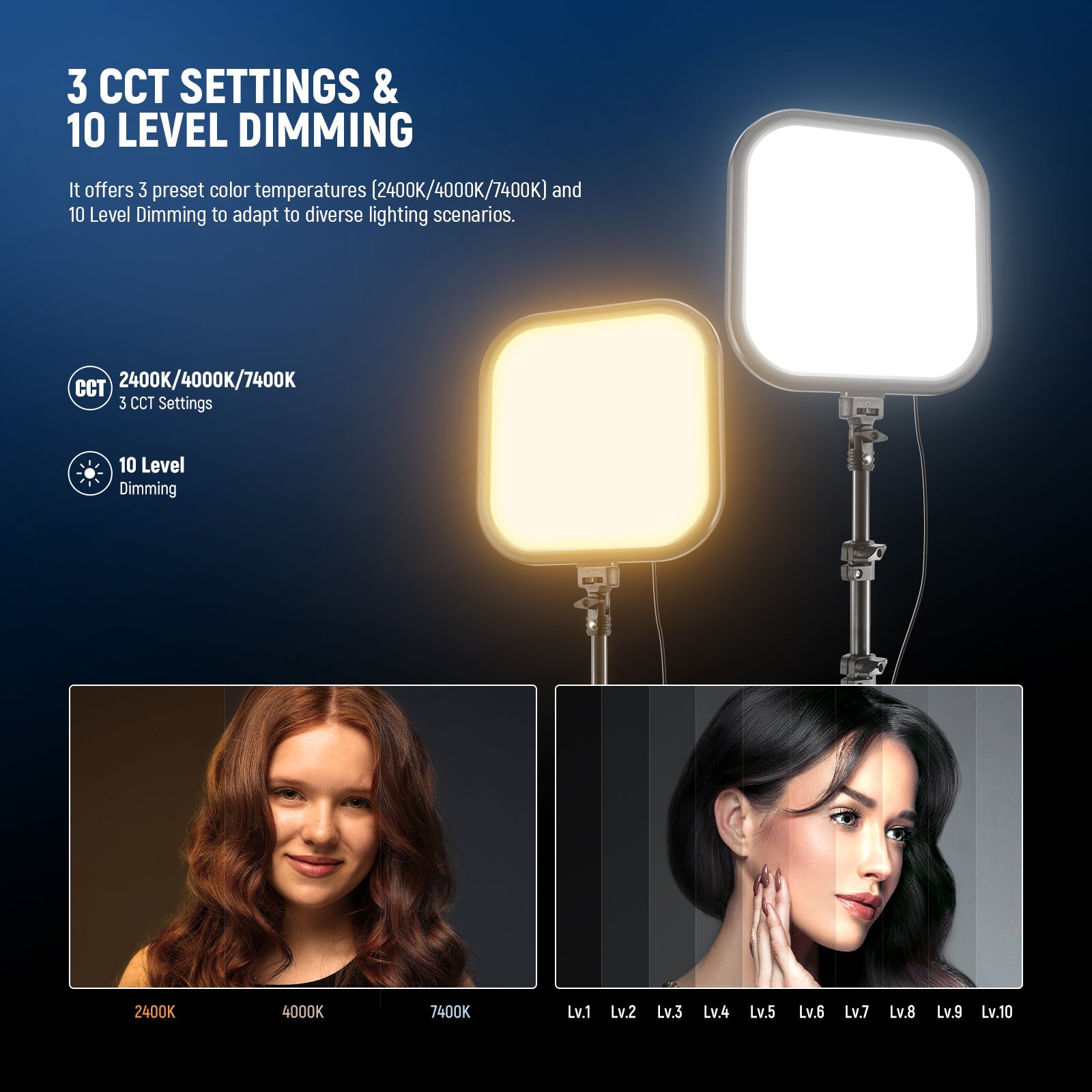 NEEWER L220 Full Screen LED Video Panel Light offers 3 CCT modes & 10 dimming levels