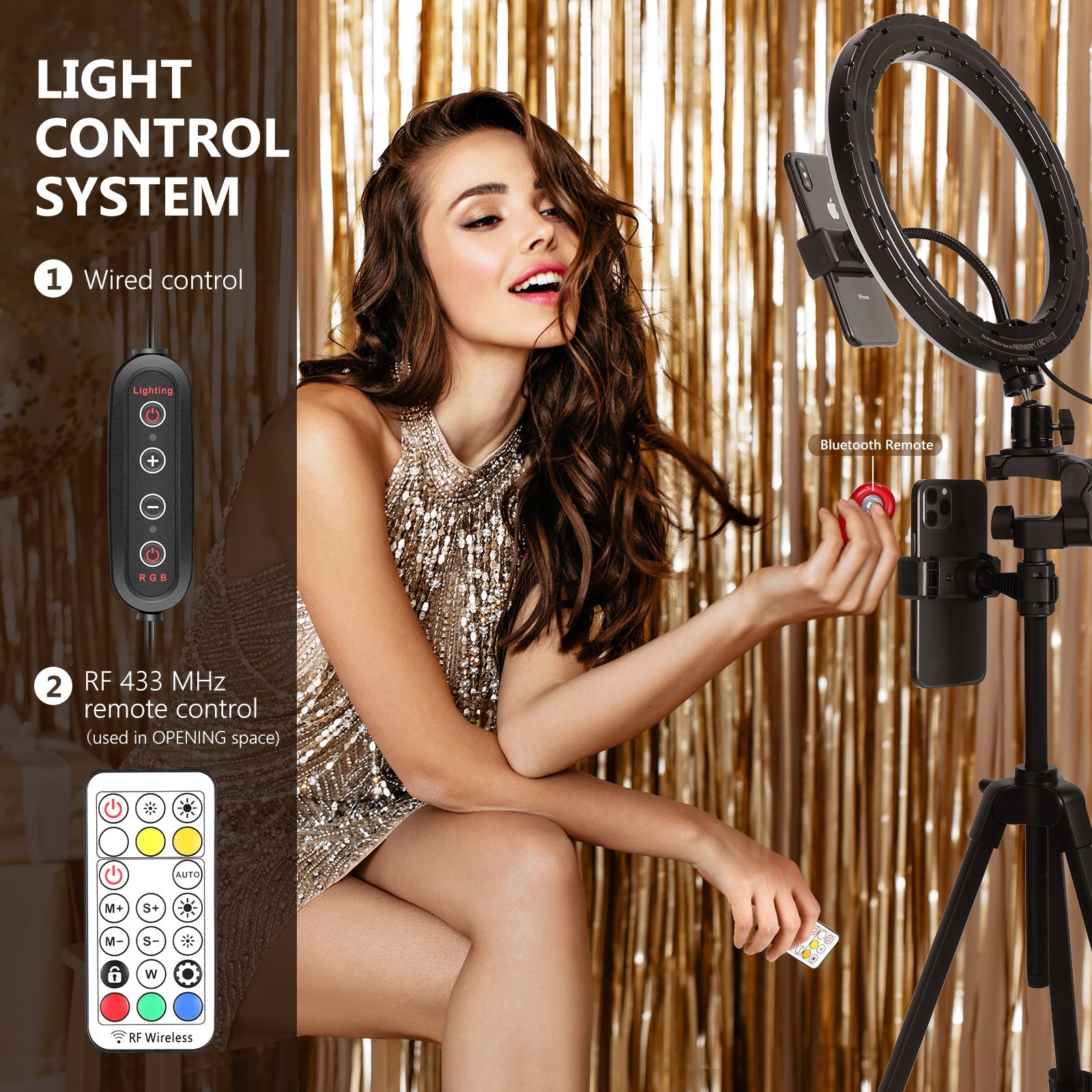 Neewer 10” RGB Ring Light with Tripod Stand & 2 Phone Holders, Dimmable Selfie Ring Light