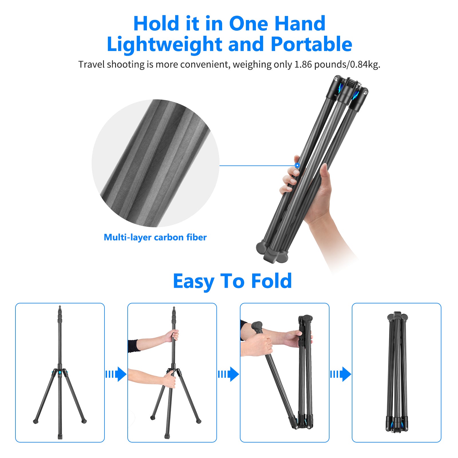 Neewer S251C 78.7 Inches/200CM Foldable and Adjustable & Carbon Fiber Photography Tripod Light Stand with Bag