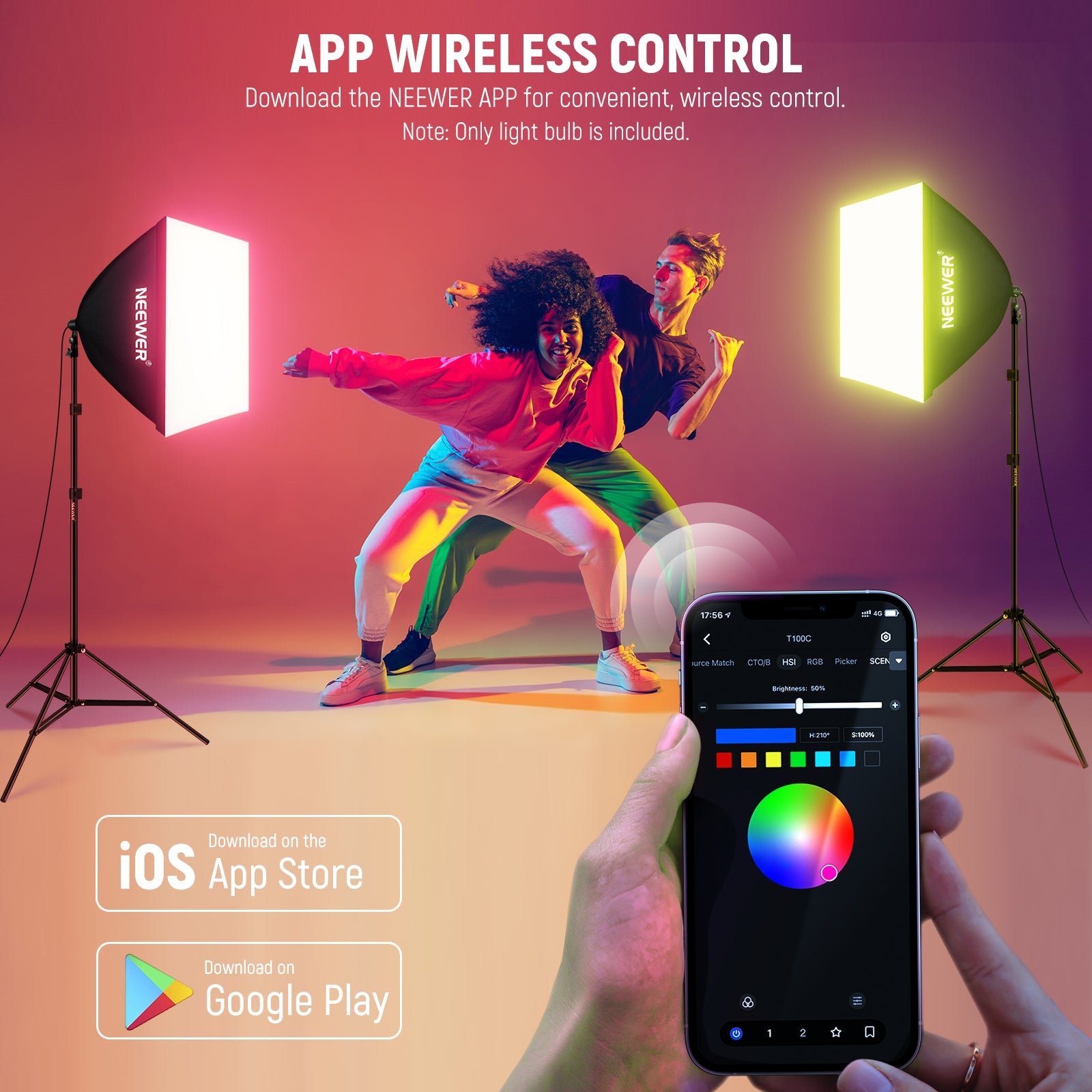 NEEWER T100C RGB LED Light Bulb can be controllles by APP