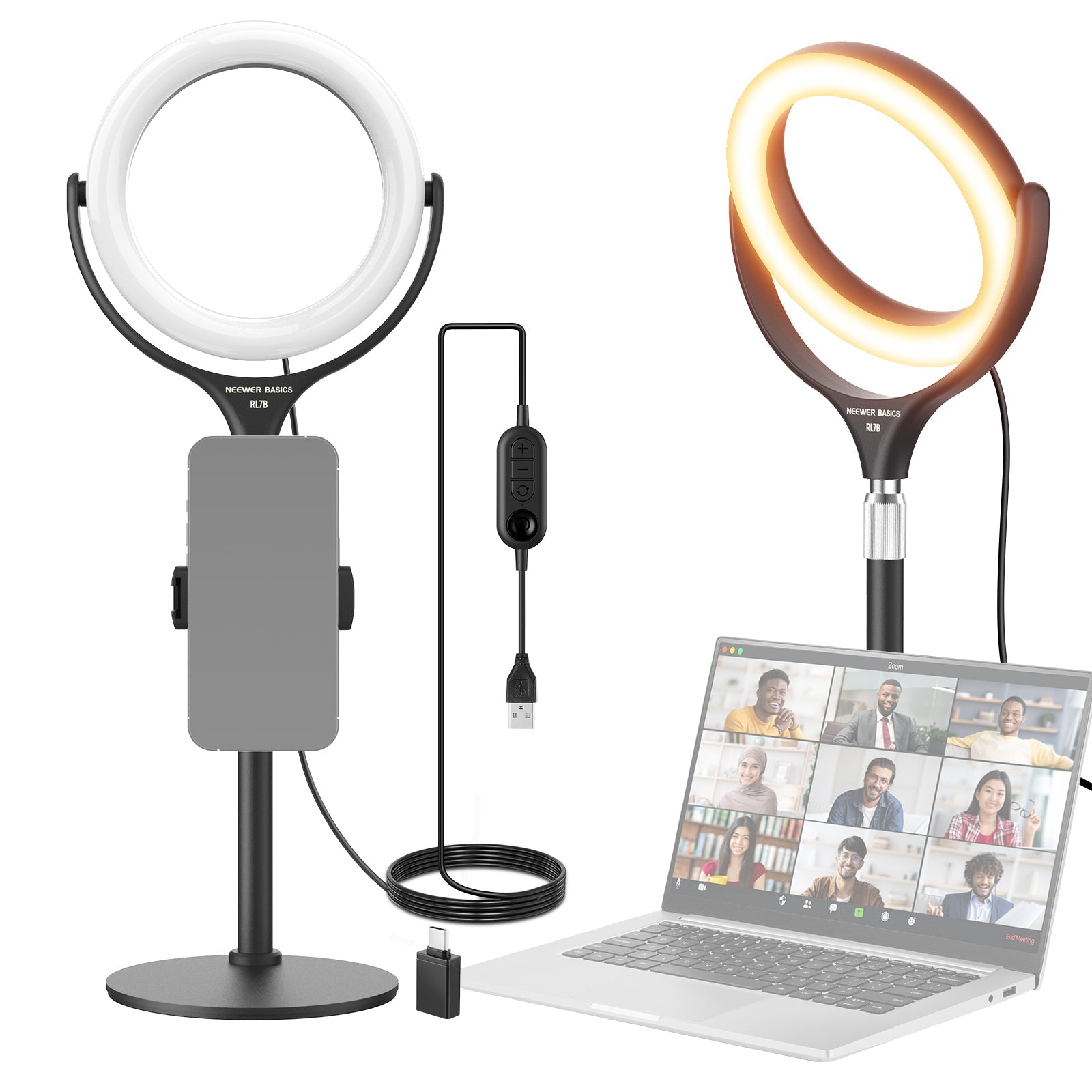 NEEWER RL7B Desk Ring Light with Stand & Phone Holder