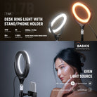 A girl is using the NEEWER RL7B Desk Ring Light kit to selfie.