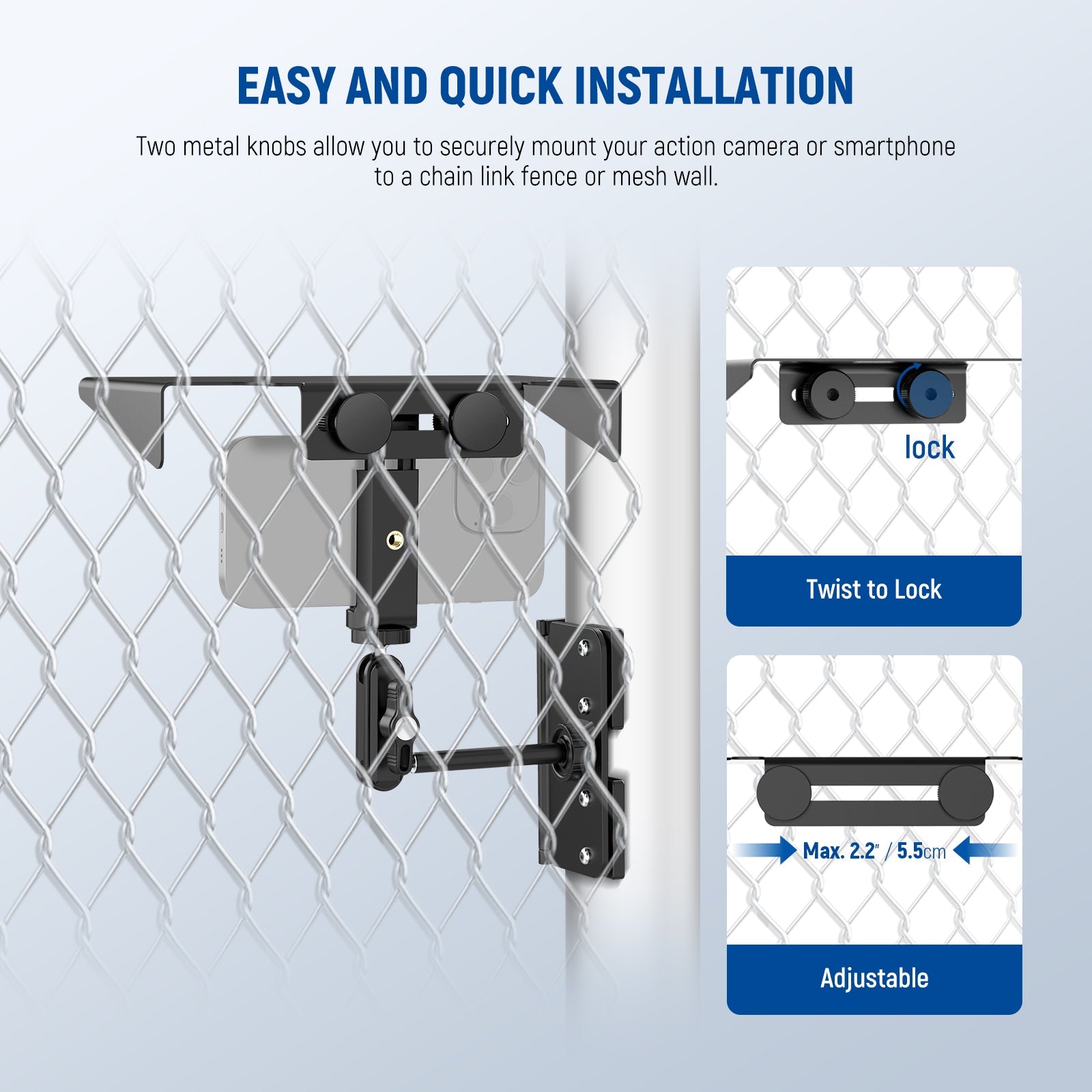 NEEWER CA145 Magnetic Fence Mount Stand is easy to install.