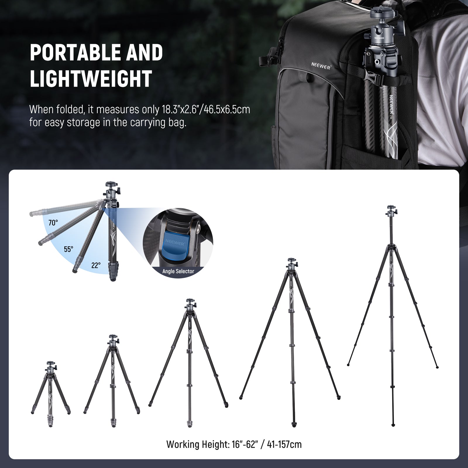 NEEWER LT34 Carbon Fiber Travel Tripod is portable and lightweight.