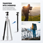 One of the tripod leg tubes can be quickly disassembled and connected with the tripod head to transform into a monopod