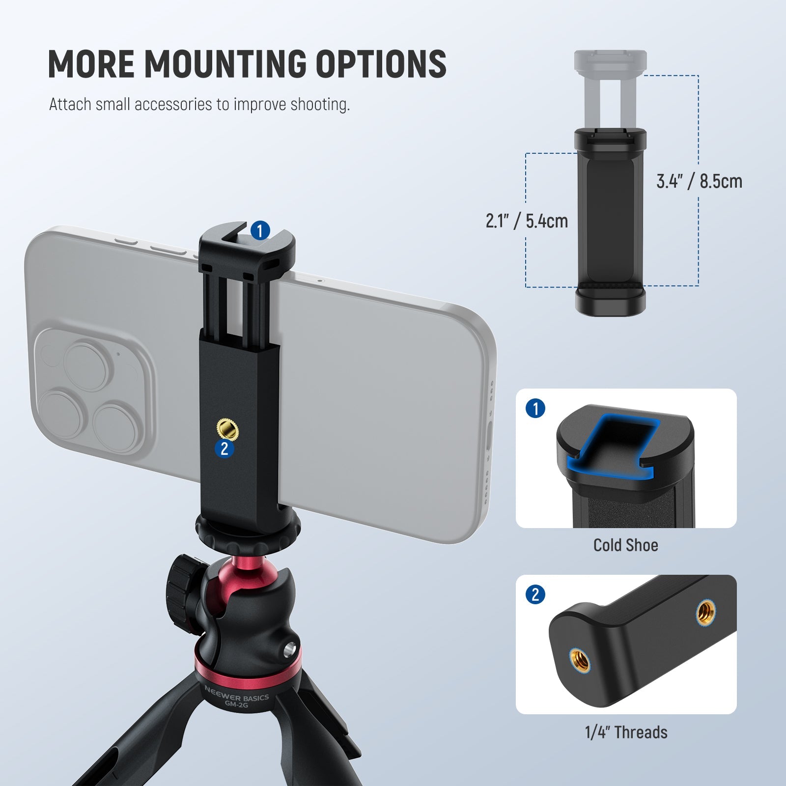 NEEWER GM-2G Mini Desk Tripod offers more mounting options.