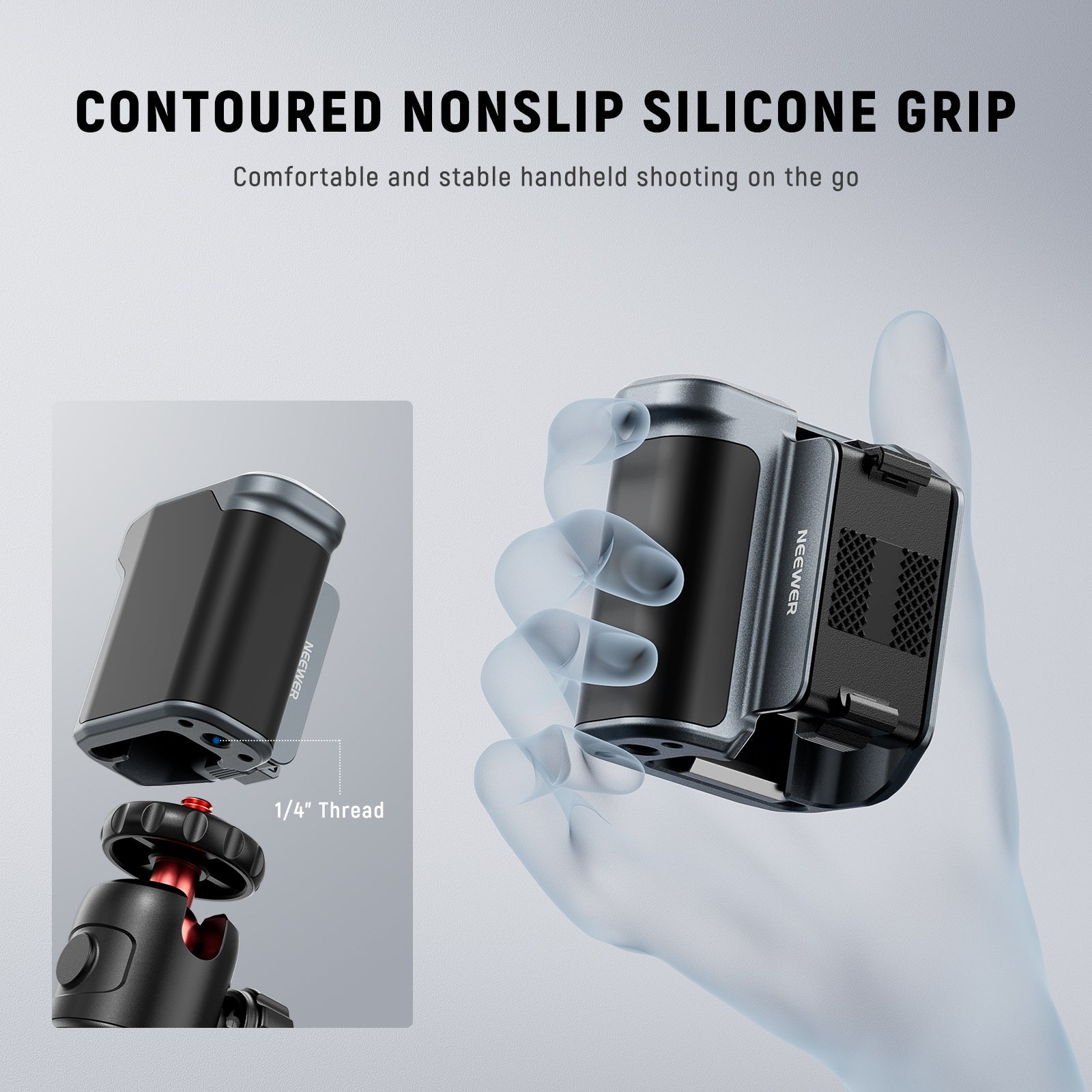 The ergonomic nonslip silicone grip can snugly contour to your hand