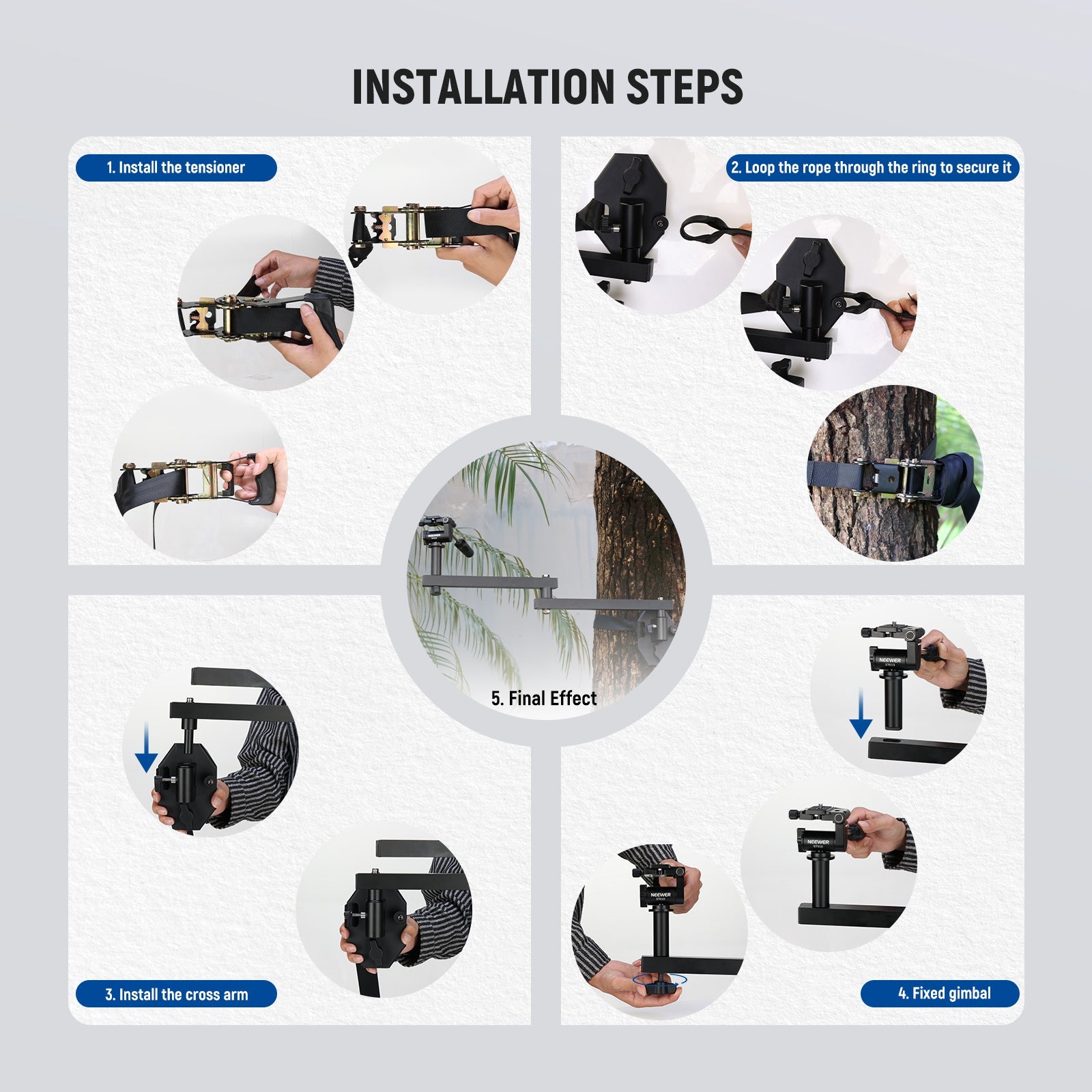 installation steps of the NEEWER ST010 24" Tree Stand Mount