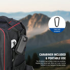 The X5 camera bag includes a twist lock carabiner