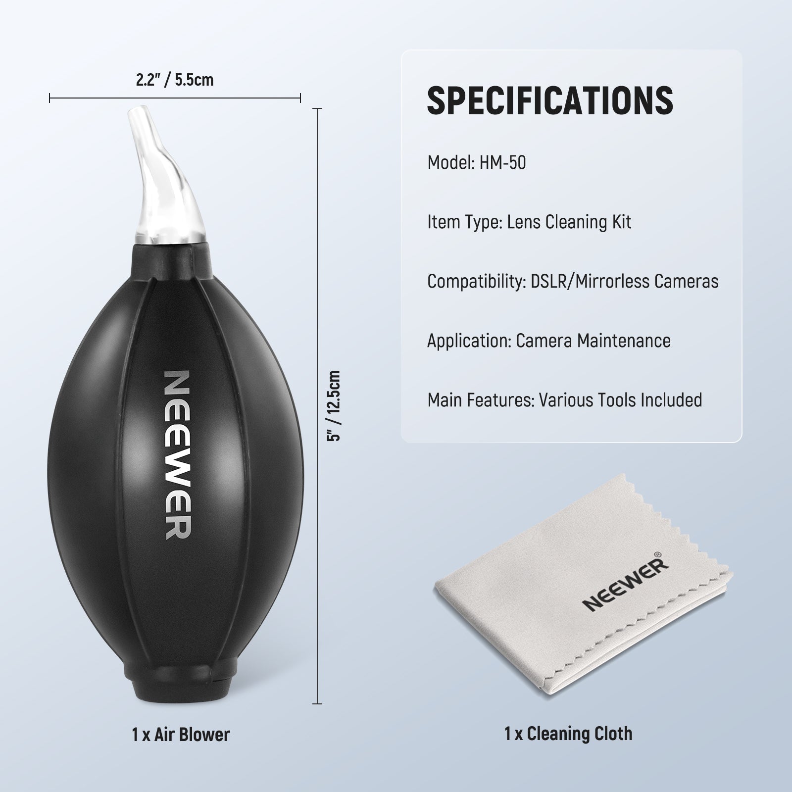 Specifications of the NEEWER HM-50 2 in 1 Camera Lens Cleaning Kit