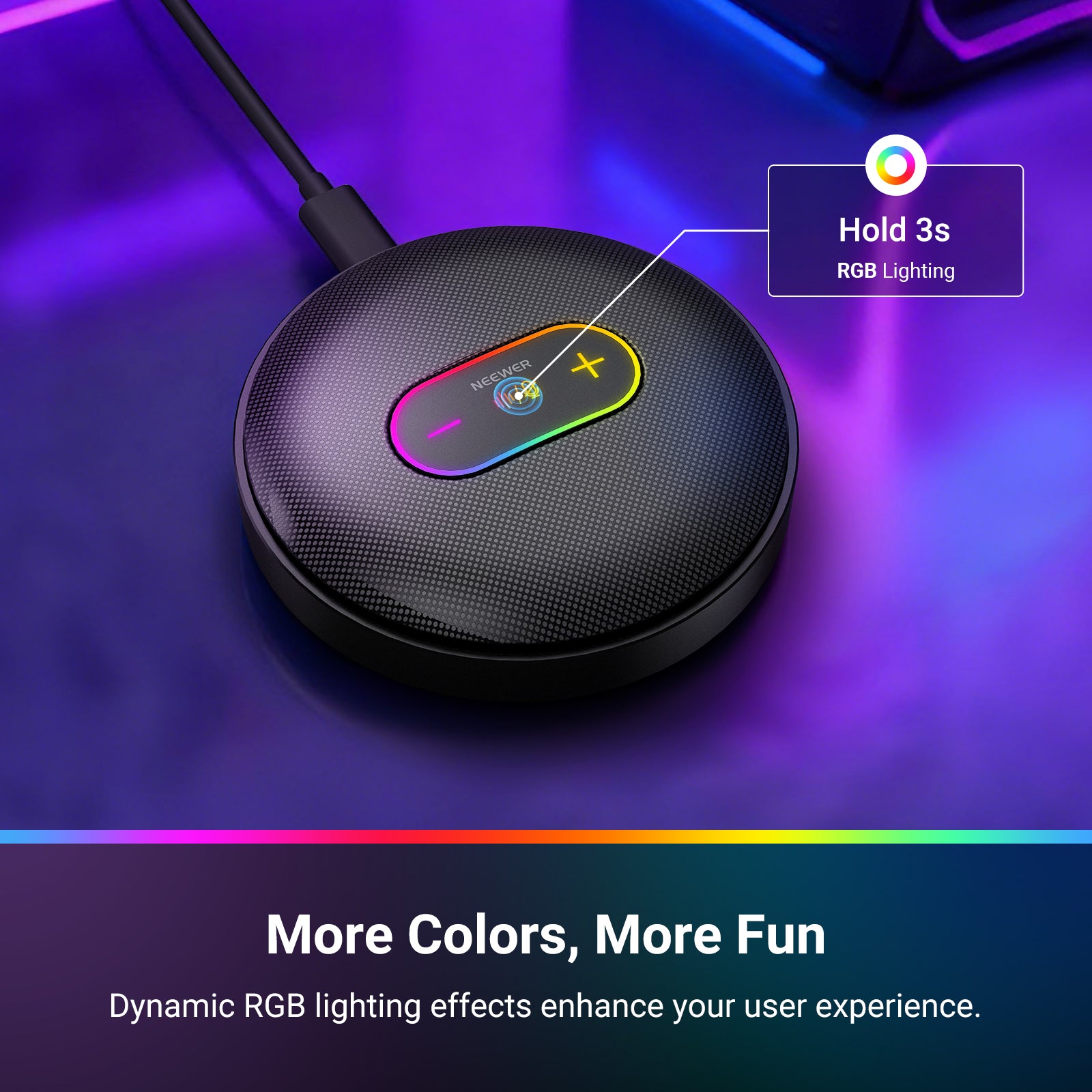 NEEWER UM04 USB Microphone features dynamic RGB lighting effects.