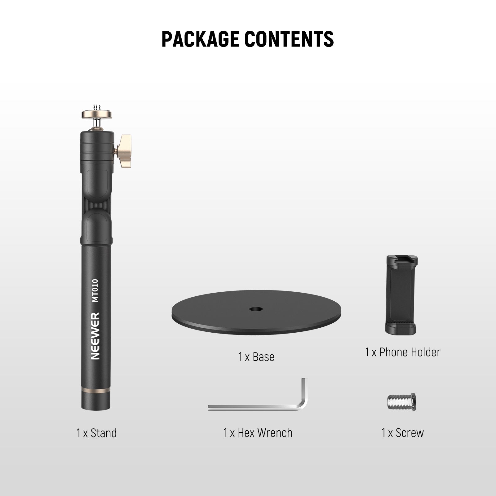 Package Contents of the NEEWER MT010 Desk Phone Stand Kit