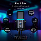 Plug & play external desktop USB mic with RGB indicator and mood lighting