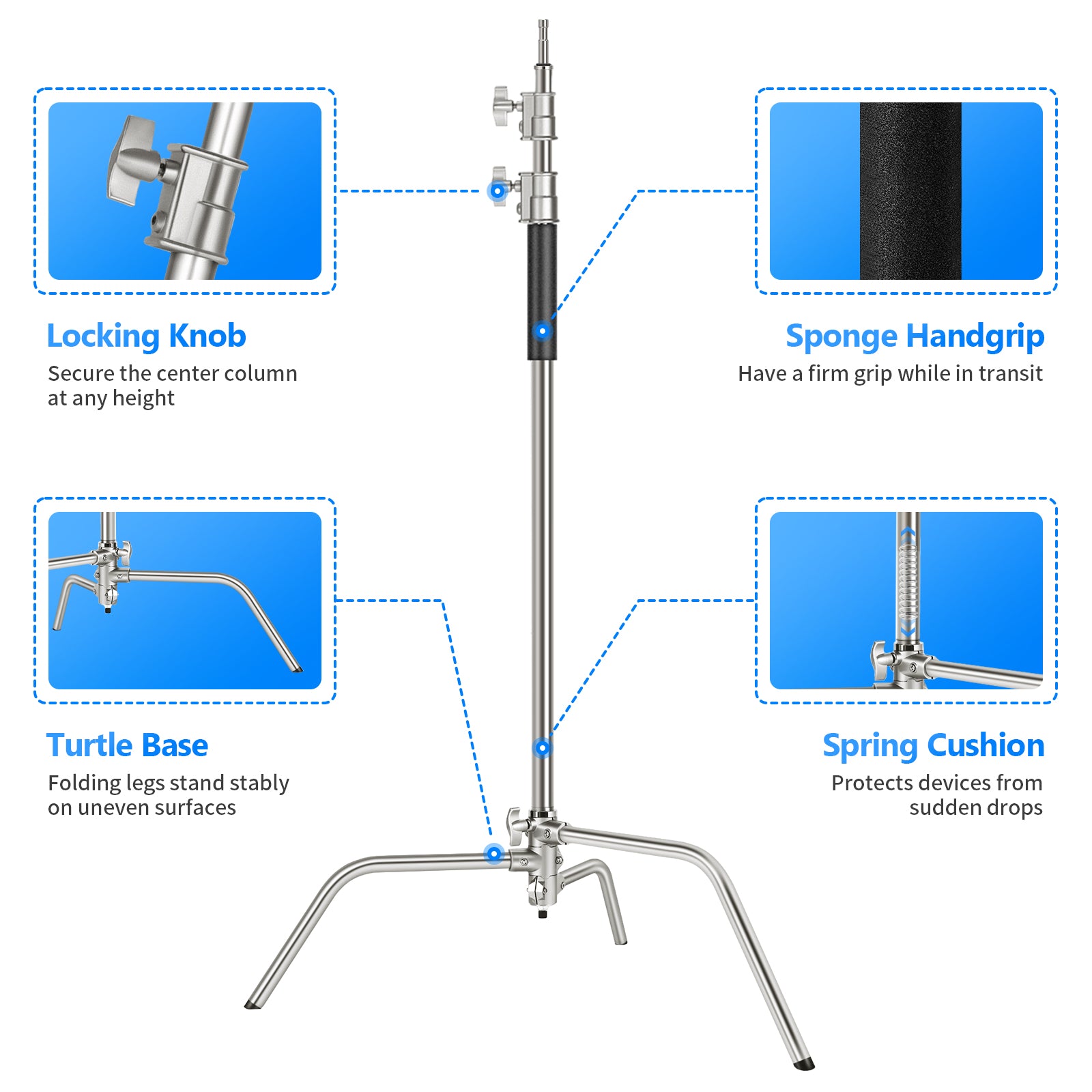 Neewer Pure Metal Max Height 11ft/331cm Adjustable Reflector Stand