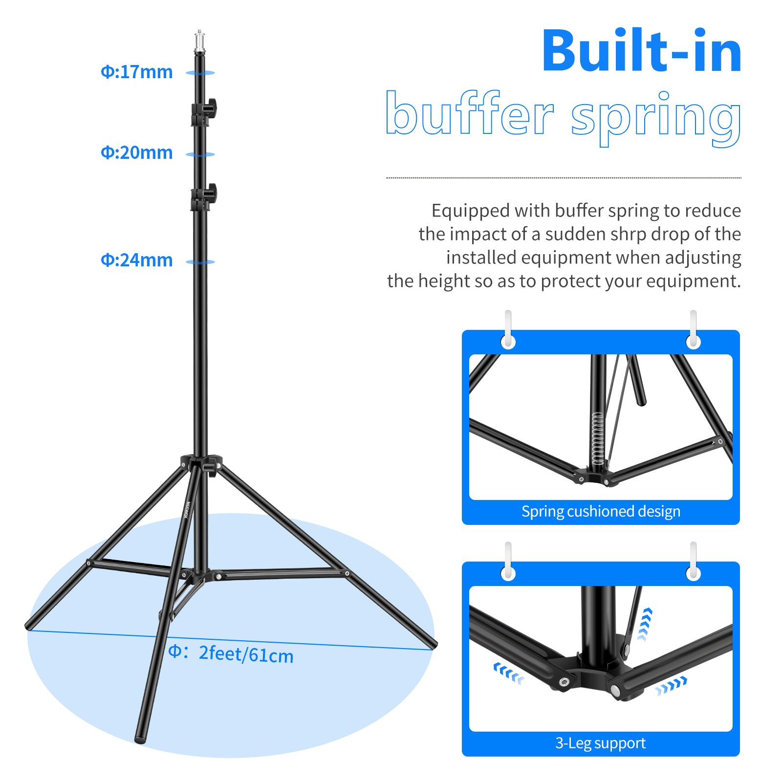 Neewer 6.2ft/1.9m Collapsible Metal Photography Light Stand