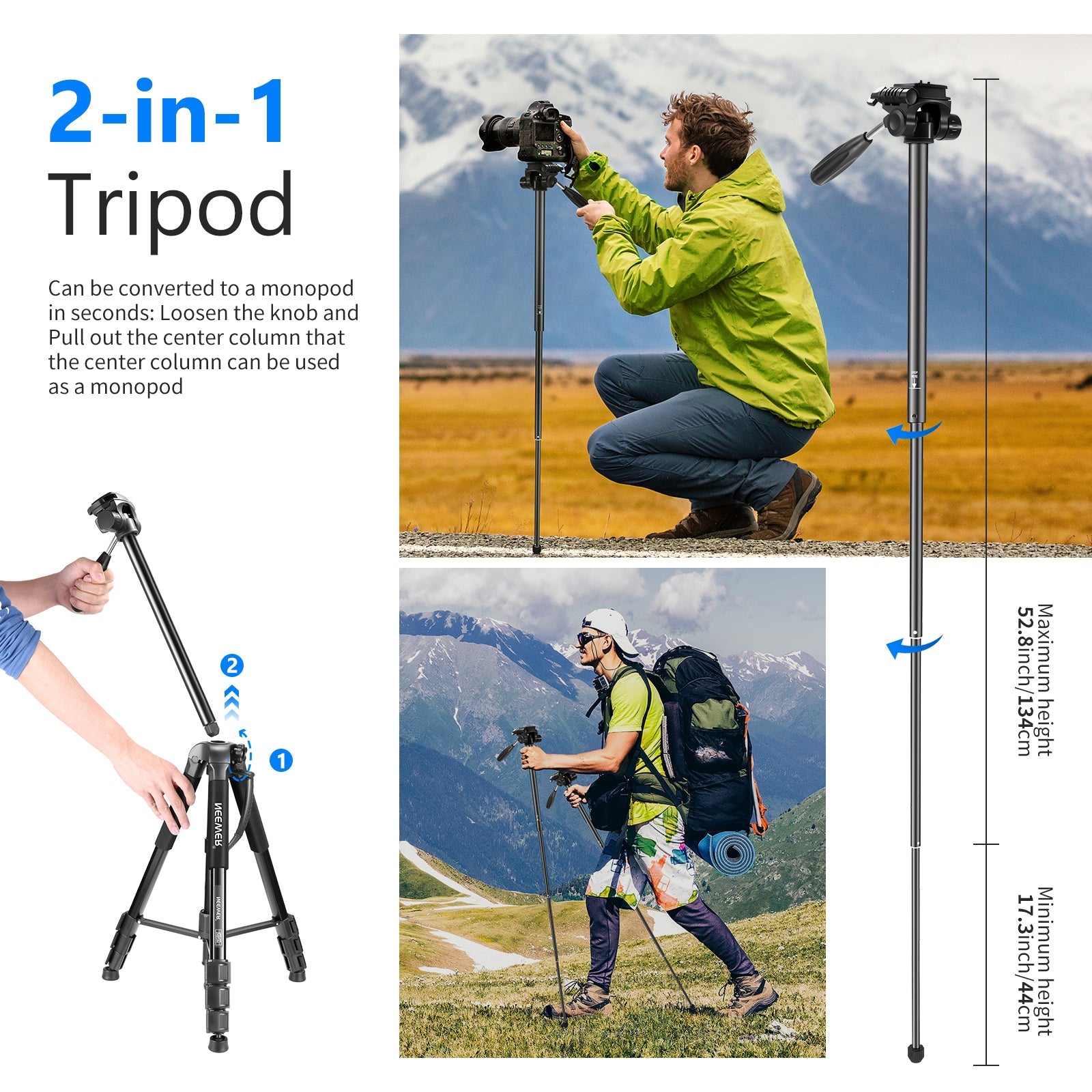 Neewer Portable Aluminum Alloy Camera 2-in-1 Tripod Monopod - neewer.com