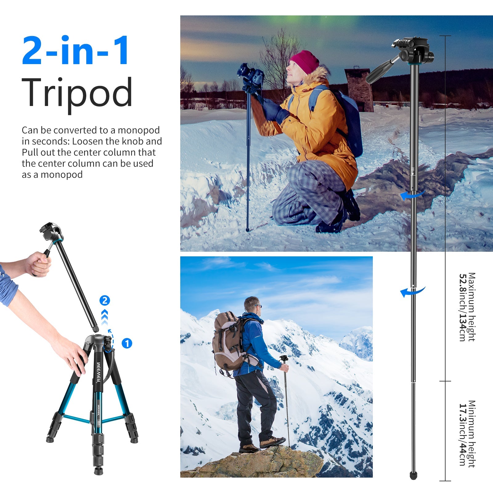 Neewer Portable 70″/177cm Aluminum Alloy Camera Tripod Monopod(SAB264) - neewer.com