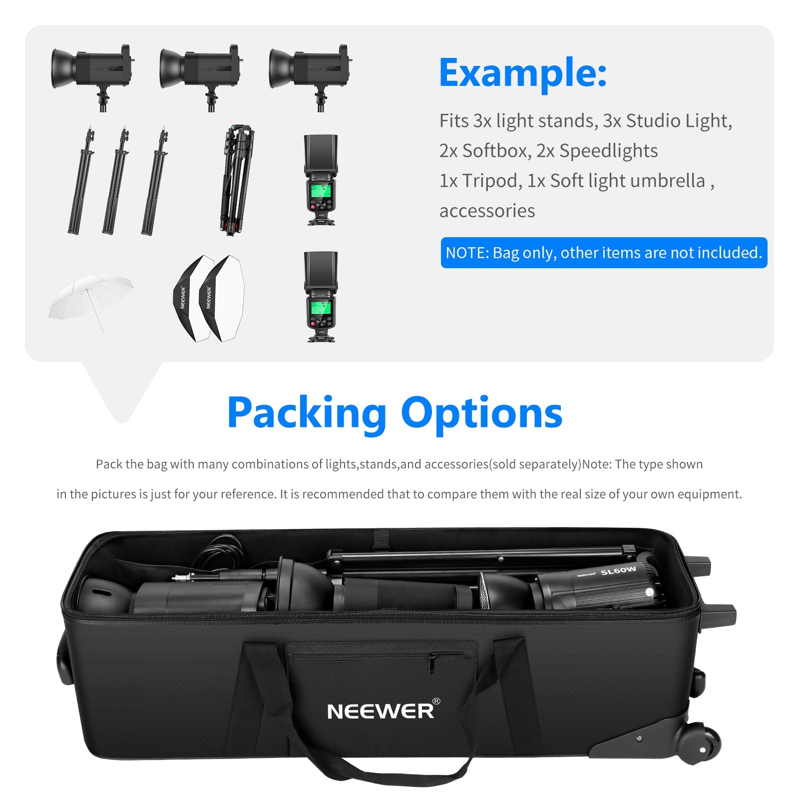 Neewer 40.1"x11.8"x11.8"/102x30x30cm Rolling Bag for Light Stand,etc - neewer.com