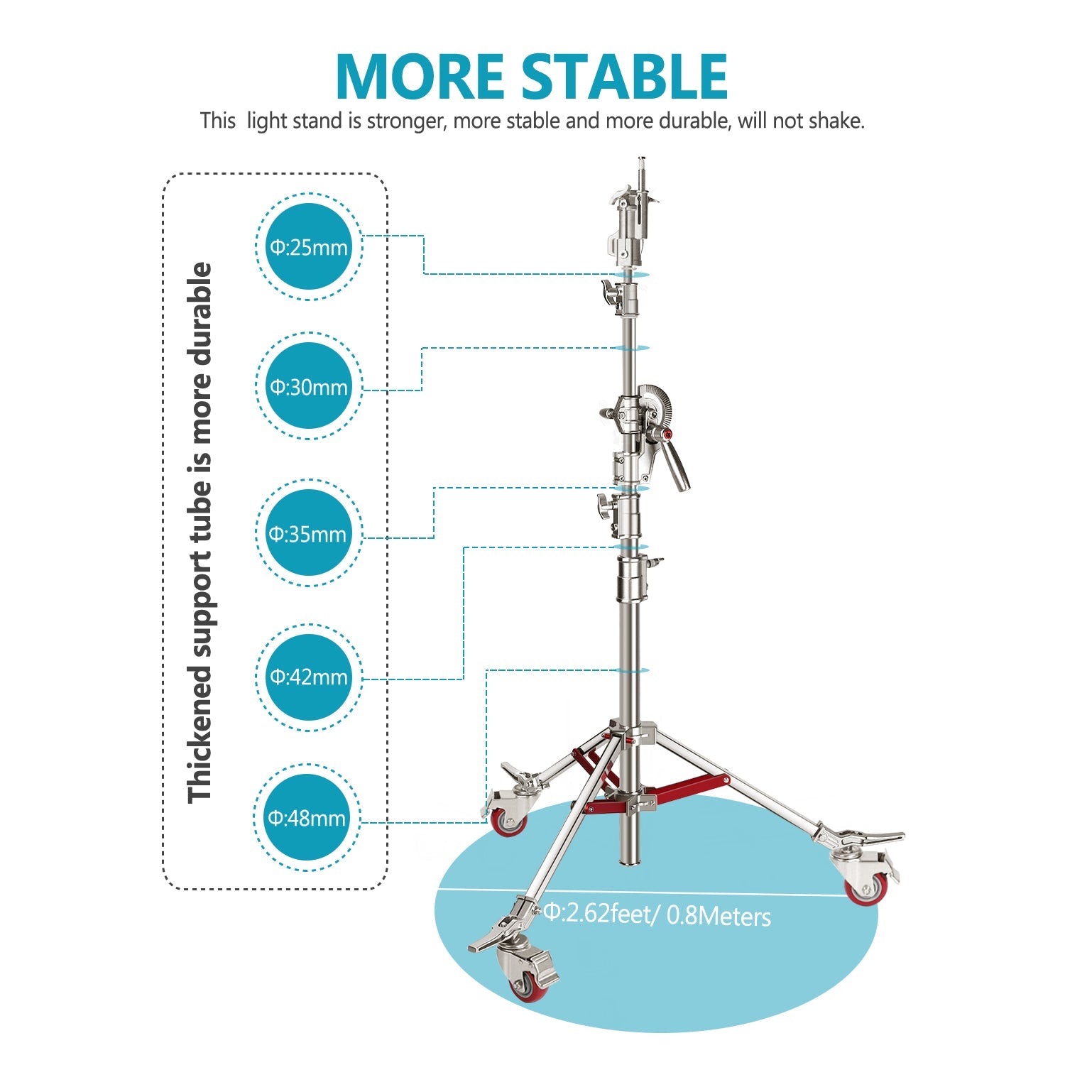 Neewer Pro 100% Stainless Steel C Stand Light Stand with Casters