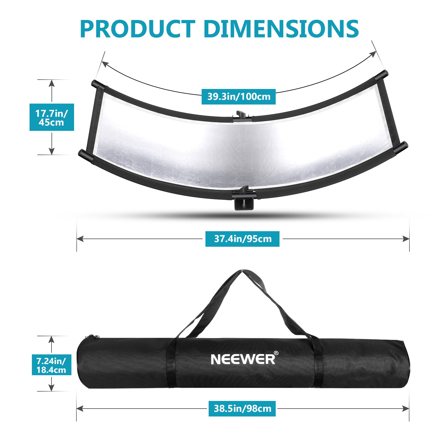 Neewer 39x18Inch/100x45CM Arclight Curved Eyelighter Lighting Clamshell Light Reflector/Diffuse with Carrying Bag