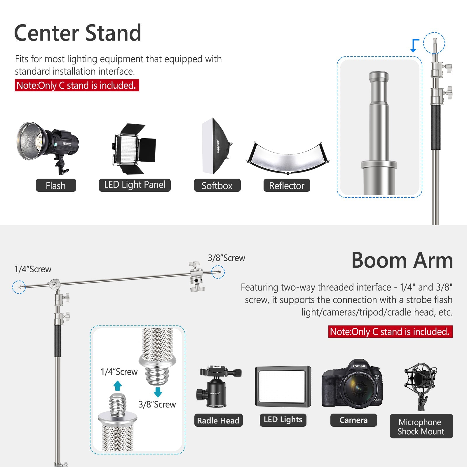 Neewer Pro 100% Metal C Stand Light Stand