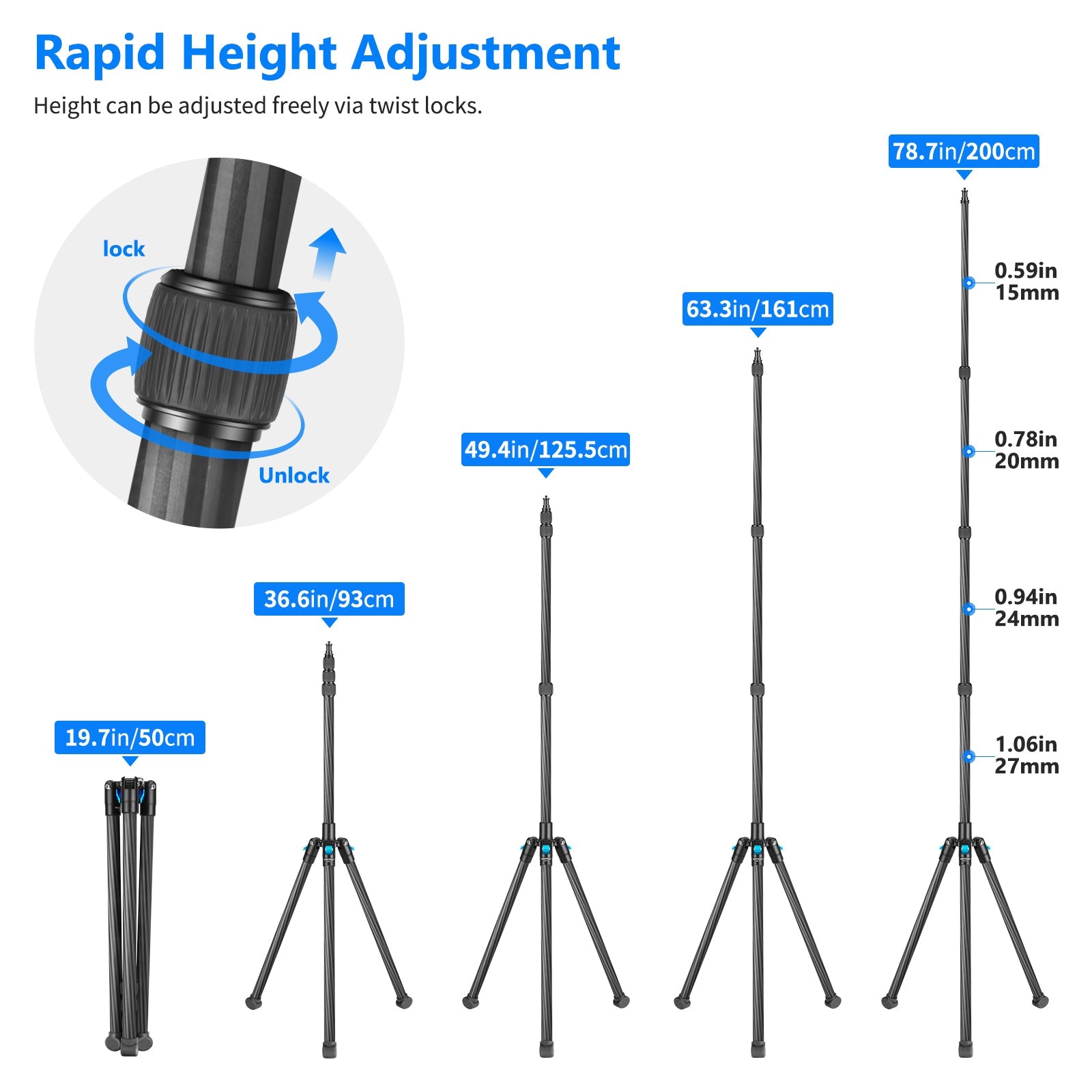 Neewer S251C 78.7 Inches/200CM Foldable and Adjustable & Carbon Fiber Photography Tripod Light Stand with Bag