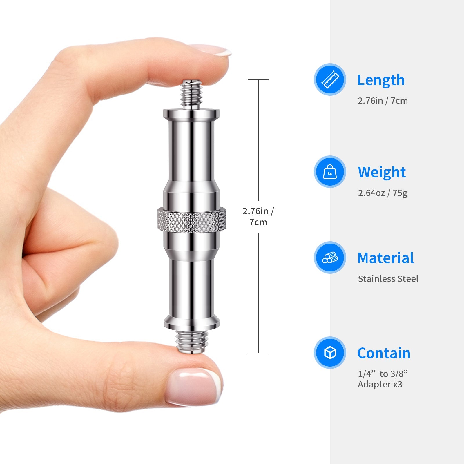 Neewer Standard 1/4” to 3/8” Metal Male Converter Threaded Screw Adapter Spigot Stud 3-Pack - ST22