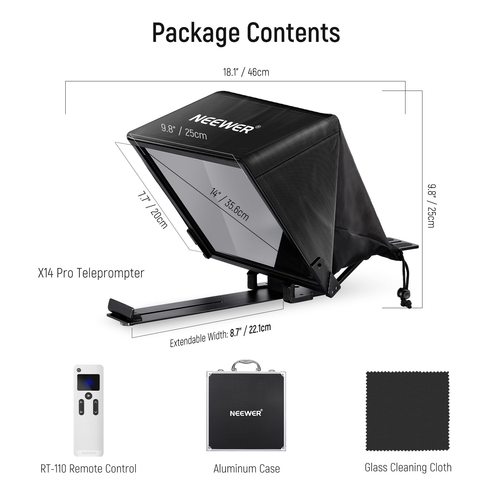 NEEWER Teleprompter X14 PRO with RT-110 Remote & APP Control