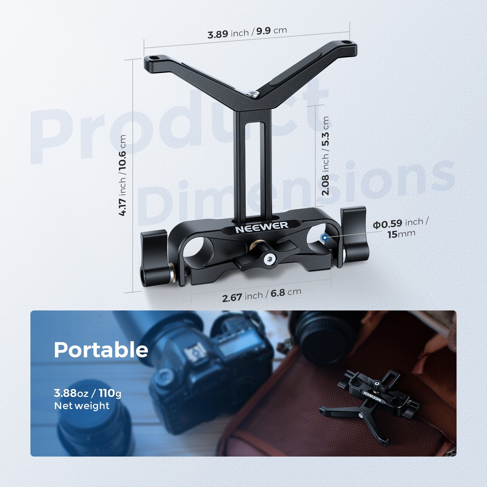 NEEWER LSB35/LSB53 Telephoto Long Lens Y-Shaped Support Bracket with 35/53mm Vertical Adjustment