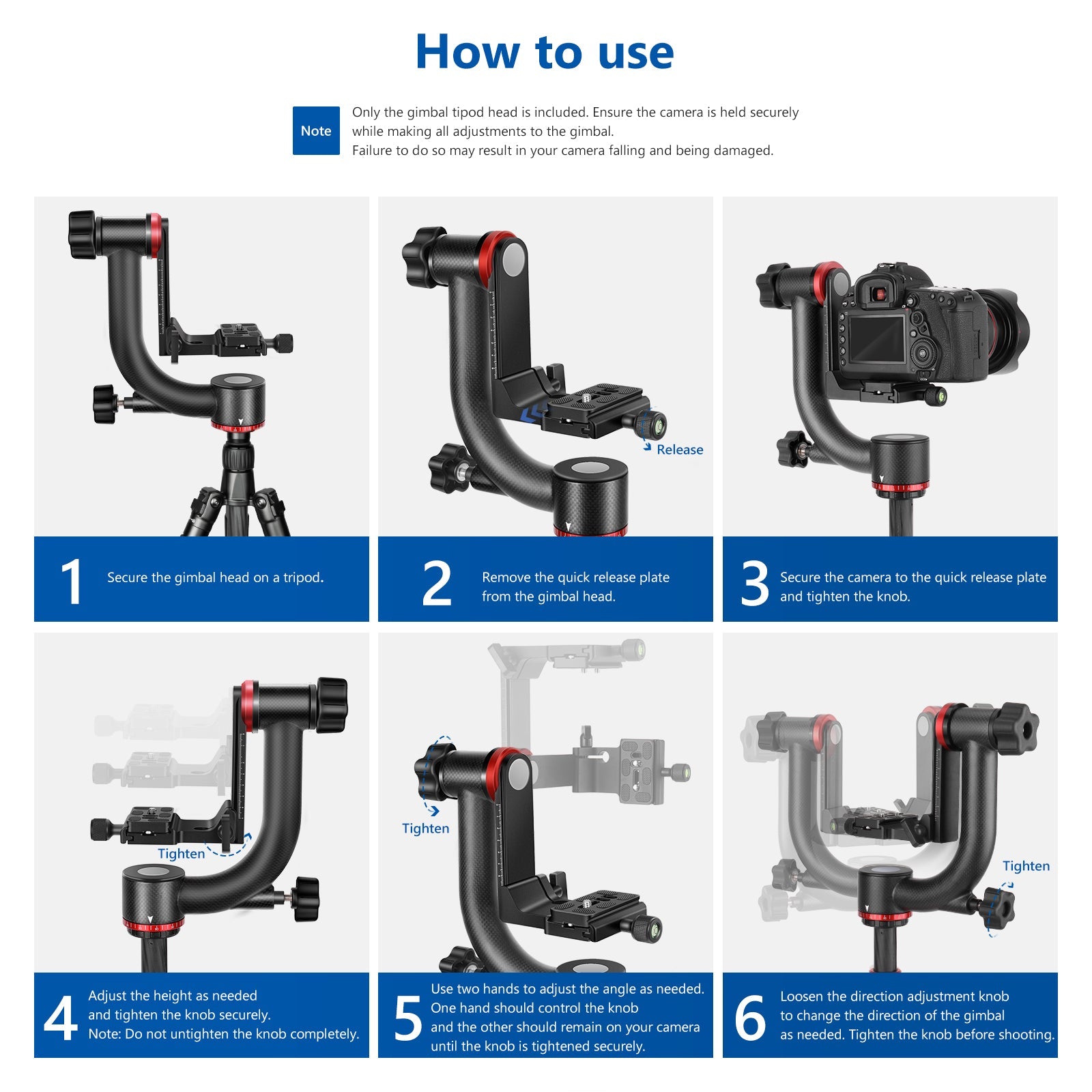 Neewer GM100 Professional Heavy Duty Carbon Fiber Gimbal Tripod Head with 1/4” Quick Release Plate